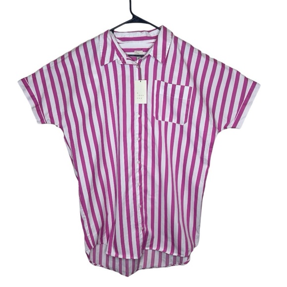 NWT A New Day Pink And White Button Up 100% Cotton Striped Shirt Dress Size XL - Picture 2 of 9